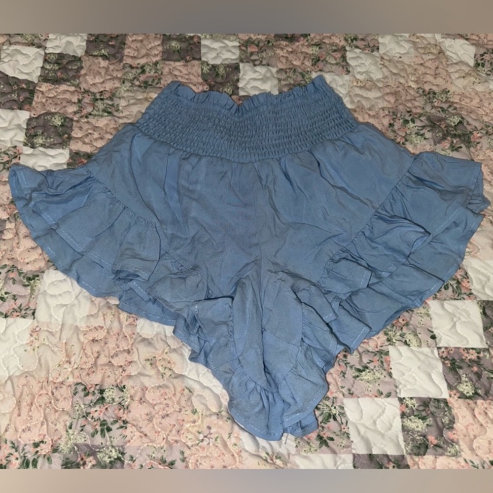 Better Together Light Blue Ruffled Scrunch Waist Lingerie Pajama Shorts Bottoms
